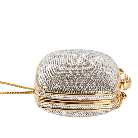 Judith Leiber Crystals Embellished Gilt Box Purse - Picture 6 of 8